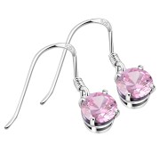 Rose Pink CZ Sterling Silver Dangling Earrings, e435